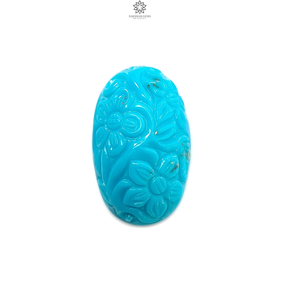 30.00cts Natural Blue Turquoise Gemstone Hand Carved Oval 30*18mm 1pc - Image 1 of 4