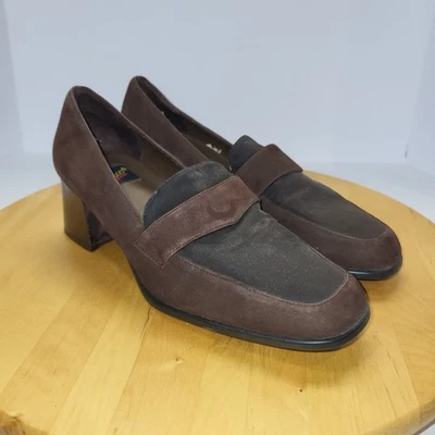 Zapatos de vestir para mujer Aerosoles talla 7,5 marrón gamuza con tela negra 2" tacón bloque Foto 1 de 4