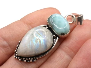 GJ69 GW MONDSTEIN TROPFEN #VERSPIELT SILBER-ANHÄNGER +KETTE / LEDER! - Bild 1 von 4