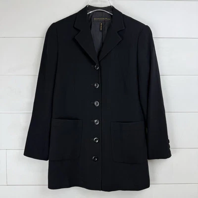 VTG DONNA KARAN NEW YORK 100% Wool Blazer Jacket Long Patch Pocket Black Women 6 - Image 1 of 4