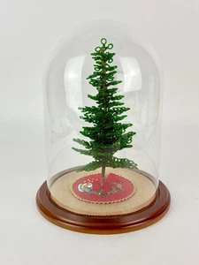 Vintage Westrim Beaded Christmas Tree Ornaments Wood Base Glass Dome Cloche - Picture 1 of 7