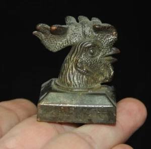 China pure Bronze Zodiac animal chicken head statue statue seal Stamp signet - Picture 1 of 6
