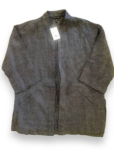 GIACCA KIMONO Eileen Fisher misto lino tweed manica 3/4 grigia nuova $298 taglia S - Foto 1 di 8