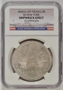 1845 ZS OM Mexico 8 Reales 8R SS New York Shipwreck Effect NGC 1212994-026 - Picture 1 of 4