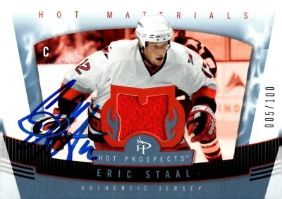 Eric Staal - Signed 2006-07 Fleer Hot Materials Prospects Blue /100 Card #HM-ES - Image 1 of 2