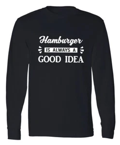Hamburger Lover Full Long Sleeve T-shirt Funny Burger Eating Gift Tee - Picture 1 of 2