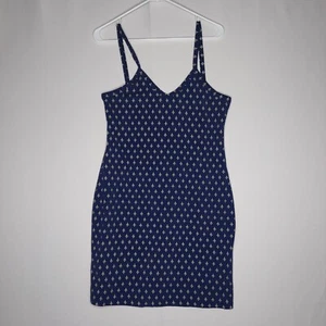 Les Olivades France Slip Dress Medium Blue Print Stretch Vneck Mini Vtg 90's - Picture 1 of 7