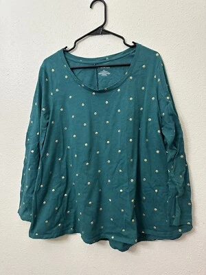 Top Lane Bryant Talla Grande 18/20 Dorado Lunares Elástico Algodón Manga Larga, Bin C Foto 1 de 3