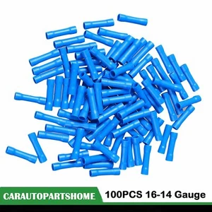 16-14 AWG Gauge Ga 100PCS Blue Car Audio/Alarm Wire Butt Connector Terminal - Picture 1 of 11