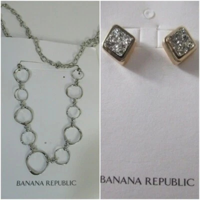  Collar de eslabones de ratán Banana Republic para mujer nuevo con etiquetas 45 aretes de pirita nuevos con etiquetas 50 Foto 1 de 4
