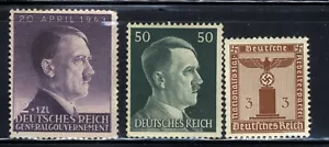 1940-45 Germany Nazi 3-STAMP Third Reich Hitler Swastika Deutsch WWII MNH OG - Picture 1 of 1