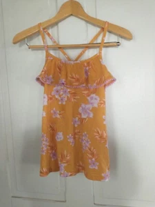 Oshkosh Girls Spaghetti Strap Shirt Size 12 Yellow W/ Purple Floral Ruffle - Picture 1 of 4
