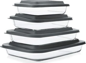 8-Piece Deep Glass Baking Dish Set w/Plastic lids Rectangular Glass Bakeware Set - Picture 1 of 7