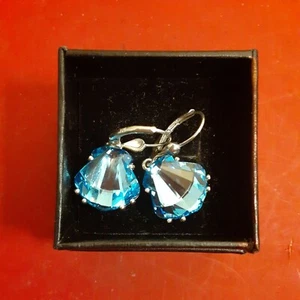 Earrings Sterling Dangling Made With Aquamarine Crystal From Swarovski (320) - Picture 1 of 6