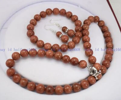 Neu 6/8/10/12mm Gold Sandstein Runde Perlen Halskette Armband Ohrringe 45/19cm - Bild 1 von 4