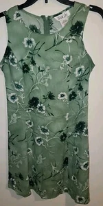Lisa Joe Vintage 90s Sage Green Floral Tie Back Rayon Sundress Sz 13/14 Worn 2x - Picture 1 of 24