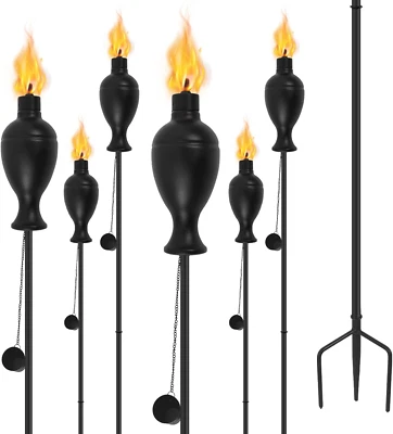 6 Pack Metal Torches for Outside, Upgraded Metal Torches with 3-Prong Grounded S - Image 1 of 4