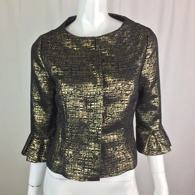 Chaqueta corta vintage Victor Costa para mujer 6 metálica dorada 3/4 plisada manga campana Foto 1 de 4