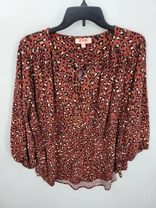Blusa Evri Top Mujer Plus 1X Marrón Estampado Animal Manga Larga Fluida Boho Campesina - Imagen 1 de 8