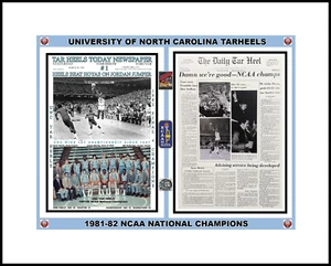UNC TAR HEELS MICHAEL JORDAN 1982 CHAMPS MATTED PHOTO OF NEWSPAPER REPRINTS - Picture 1 of 1