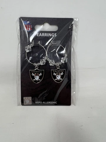 LAS VEGAS RAIDERS DANGLE EARRINGS NFL CLEAR BEADS HOOP WITH TEAM LOGO LICENSED Cover