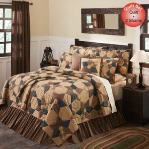 Patriotic Patch Star Queen Set; 1-Quilt 90x90 w/2 Shams 21x27 - Picture 1 of 6