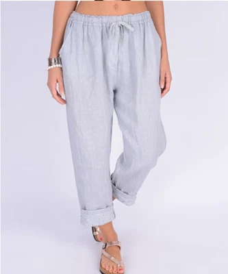 Легкие серые льняные мягкие брюки Ornella Paris с карманами размер M - Изображение 1 из 4