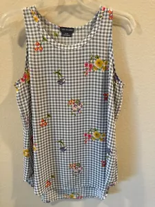 Canotta VAN HEUSEN bianca e nera a quadri ricamata floreale taglia SMALL PETITE SP nuova senza etichette - Foto 1 di 3