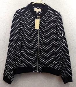Michael Kors sz XL Bomber Jacket black n white polka dots zips lined 1069 - Picture 1 of 4