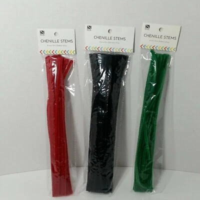 Chenille Stems Craft Pipe Cleaners 12 inch x 6mm Black Red Green 125 Total - Image 1 of 4