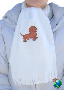 Dachshund Scarf Cream Fleece Red - Picture 1 of 2