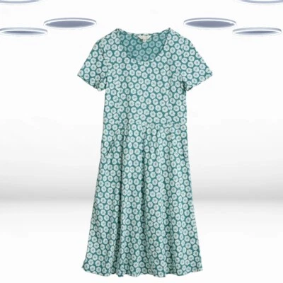 Ex Seasalt Women's Short Sleeve Fit & Flare Jersey Dress in Teal Green - Image 1 of 4
