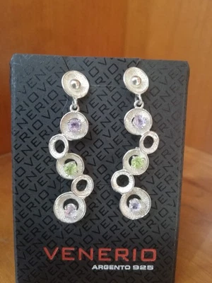 Orecchini Donna Lunghi Venerio Di Lusso Arg. 925 Con Pietre Dure  Colorate - Immagine 1 di 4
