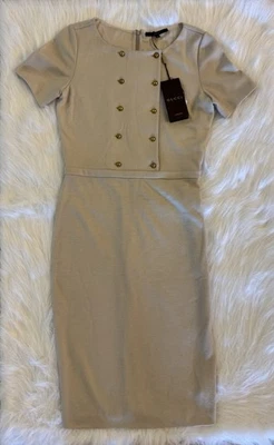 Gucci Wool Blend Sheath Dress Beige Gold Button Detail Size M NWT - Image 1 of 4