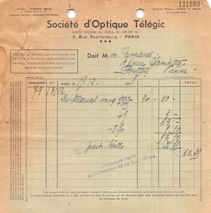 1938 SOCIETE D OPTIQUE TELEGIC A PARIS - M EMARD A POITIERS - Picture 1 of 1