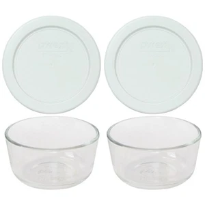 Pyrex 7202 cuencos de vidrio de 1 taza y 7202 tapas blancas (paquete de 2) - Imagen 1 de 5