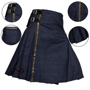 Scottish Blue Denim Utility kilt Men's Fashion Sports Kilt Size 28-62 - Picture 1 of 5