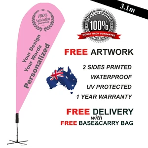 3.4m PERSONALIZED Teardrop Flag Banner Kit Outdoor Ground Spike Cross Base - Picture 1 of 3