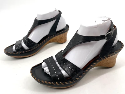 Ariat Women's8 Black Leather Studded Gladiator Wedge Wood sandal strap Tropez - Image 1 of 4