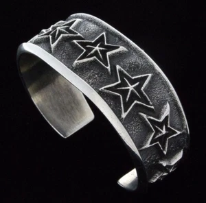 Tufa Stone Cast Sterling Silver Star Bracelet By Navajo Artist Aaron Anderson - Picture 1 of 6