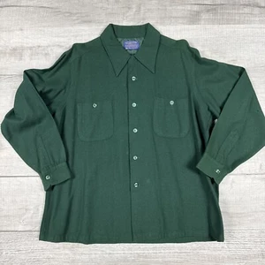 Vintage Pendleton Green Shirt 100 Wool Rare 1970s 1960s Loop Collar Button Up - Picture 1 of 9
