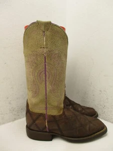 Macie Bean Brown Leather Embroidered Side Pocket Tall Cowboy Boots Youth Sz 12 - Picture 1 of 20