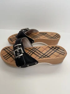 Burberry - Wooden And Leather Slippers Size 6 - Picture 1 of 9