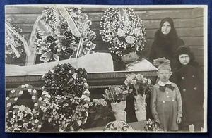 Funeral Man Casket Coffin Flowers Death Real Photo Postcard RPPC - Picture 1 of 2