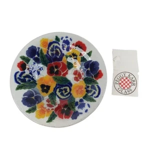 Fused Studio Art Glass Bowl by Peggy Karr Pansy Flowers Signed by Artist 10.5" - Picture 1 of 8
