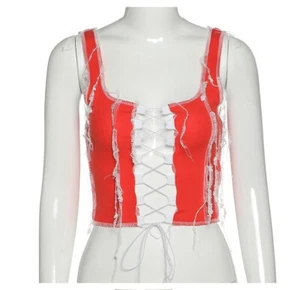 Neues ausgehöhltes Damen-Tanktop Strickunterhemd Freizeit Streetwear Schnürung - Bild 1 von 9