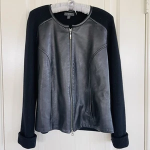 Classiques Entier Blended Blazer Black Knit Sleeves 100% leather and Wool - Picture 1 of 5