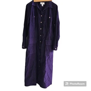 Vtg 90s Talbots Petites 8 Purple Fine Wale Corduroy Long Sleeve Maxi Shirt Dress - Bild 1 von 7