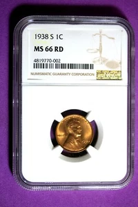 1938 S NGC MS66 RD Lincoln Wheat Cent #B29532 - Picture 1 of 2