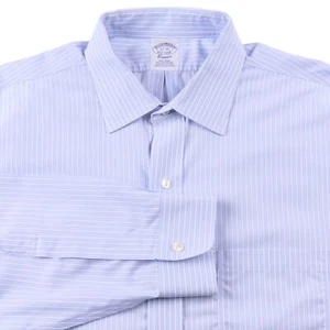 Brooks Brothers Classic Blue White Stripe Supima Cotton Button Up Dress Shirt 17 - Picture 1 of 8